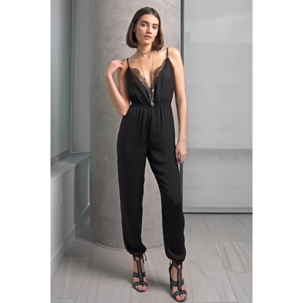 Host Pick 🎉! Black Lace Trimmed Satin Jumpsuit